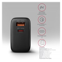 AXAGON ACU-PQ45 GaN ładowarka sieciowa 45W, 2x port (USB-A + USB-C), PD3.0/PPS/QC4+/SFC 2.0/AFC/Apple