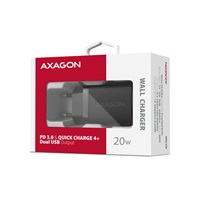 AXAGON ACU-PQ20, ładowarka sieciowa 20W, 2x port (USB-A + USB-C), PD3.0/PPS/QC4+/AFC/Apple, czarna