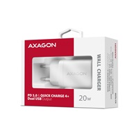 AXAGON ACU-PQ20W, ładowarka sieciowa 20W, 2x port (USB-A + USB-C), PD3.0/PPS/QC4+/AFC/Apple, biała