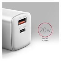 AXAGON ACU-PQ20W, ładowarka sieciowa 20W, 2x port (USB-A + USB-C), PD3.0/PPS/QC4+/AFC/Apple, biała