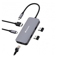 VERBATIM Hub USB-C Pro Multiport 5 Port, 2x USB 3.2, 1x USB-C, HDMI, RJ45, šedá