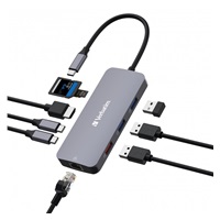 VERBATIM Hub USB-C Pro Multiport 9 Port, 3x USB 3.2, 2x USB-C, HDMI, RJ45, microSD/SD, šedá