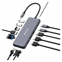 VERBATIM Hub USB-C Pro Multiport 14 Port, 5x USB-A, 2x USB-C, 2x HDMI, 1xVGA, RJ45, 3.5mm Jack audio, microSD/SD, šedá