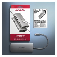 AXAGON HMC-8HLSA, USB 5Gbps hub, 3x USB-A, HDMI 4k/60Hz, RJ-45 GLAN, SD/microSD, audio, PD 100W, kabel USB-C 20cm
