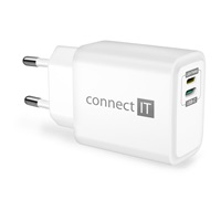 CONNECT IT Duplex nabíjecí adaptér 1xLightning, 1×USB-C, 20W, 1xLightning - USB-C kabel, bílá