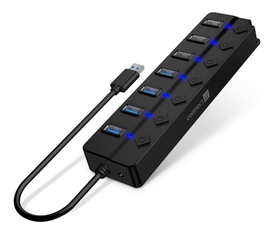 CONNECT IT USB Hub Mighty Switch 2, 4xUSB 3.0, 3xUSB 2.0, externí, černá