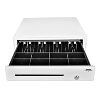 Virtuos pokladní zásuvka C420D - s kabelem, kovové držáky, 9-24V, bílá