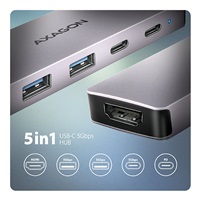 AXAGON HMC-5H60, USB 5Gbps hub, porty 2x USB-A, 1x USB-C, HDMI 4k/60, PD 100W, kabel USB-C 15cm