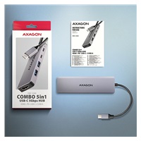 AXAGON HMC-5H60, USB 5Gbps hub, porty 2x USB-A, 1x USB-C, HDMI 4k/60, PD 100W, kabel USB-C 15cm