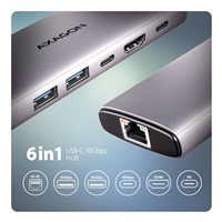 AXAGON HMC-6G2L, USB 10Gb/s hub, 2x USB-A, 1x USB-C, HDMI 4k/60, RJ-45, PD 100W, kabel USB-C 15cm