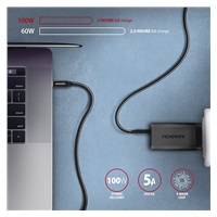 AXAGON BUCM32-CM15AB, SPEED+ kabel USB-C <-> USB-C, 1.5m, USB 20Gbps, PD 100W 5A, 4K HD, ALU, oplot, czarny