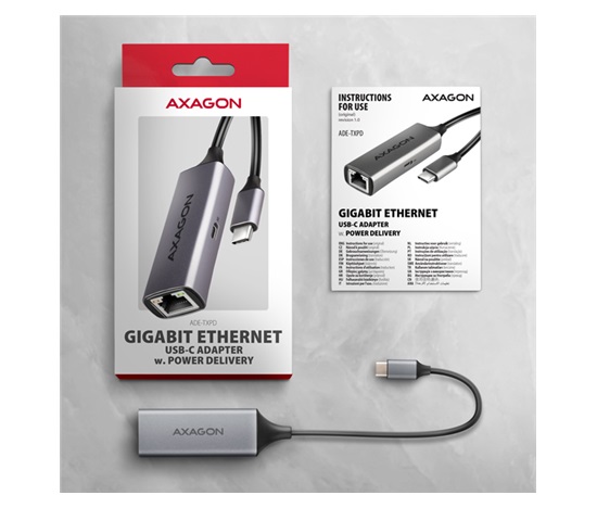 AXAGON ADE-TXPD, USB-C 3.2 Gen 1 - karta sieciowa Gigabit Ethernet, Asix AX88179, PD 100W, instalacja automatyczna