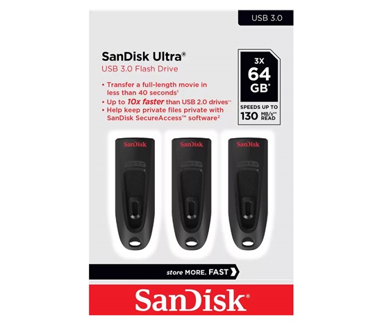 SanDisk Flash Disk 64GB Ultra, USB 3.0, Černá, 3 Pack