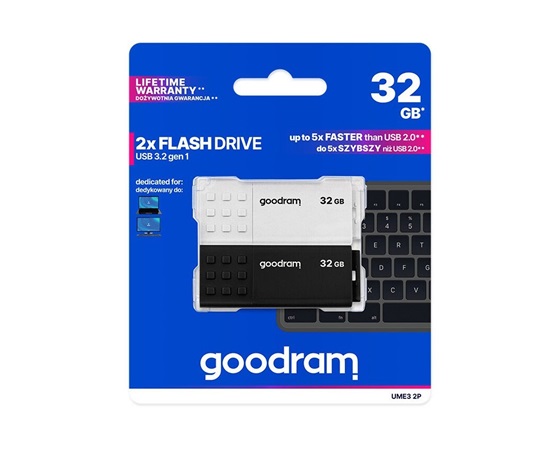 GOODRAM Flash Disk 2x32GB UME3, USB 3.0, bílá, černá