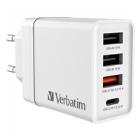 VERBATIM Univerzální adaptér nabíječka CHR-30EU2, 30W, 1x USB-C, 3x USB bílá