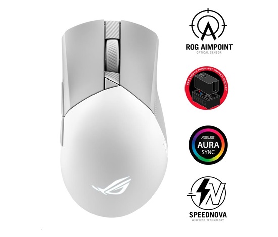 ASUS myš ROG GLADIUS III Wireless Aimpoint White (P711), RGB, Bluetooth, bílá