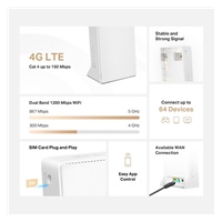 Mercusys MB130-4G WiFi5 router (AC1200, 4G LTE, 2,4GHz/5GHz, 1x100Mb/s LAN/WAN,1x100Mb/s LAN,1xnanoSIM)