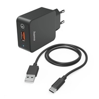 Hama set: rychlá USB nabíječka QC 3.0 19,5 W + kabel USB A-C 1,5 m