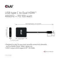 Club3D Video hub MST USB-C na 2xHDMI + USB-C PD 3.0, 4K60Hz