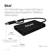 Club3D Video rozbočovač USB-C (USB-A adaptér) na 2xDP 4K60Hz Video splitter