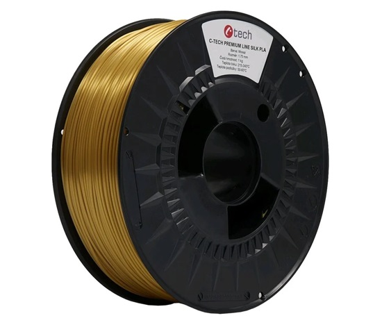 C-TECH Tisková struna (filament) PREMIUM LINE, Silk PLA, mosaz, 1,75mm, 1kg