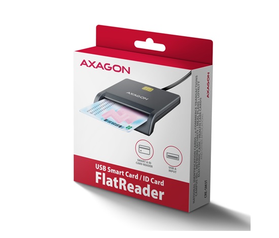 AXAGON CRE-SM3T, USB-A FlatReader czytnik kart identyfikacyjnych, kabel 1.3 m