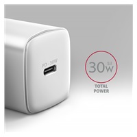 AXAGON ACU-PD30W, ładowarka sieciowa Sil 30W, 1x port USB-C, PD3.0/PPS/QC4+/SFC/AFC/Apple, biała
