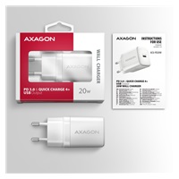 AXAGON ACU-PD20W, ładowarka sieciowa 20W, 1x port USB-C, PD3.0/PPS/QC4+/AFC/Apple, biała