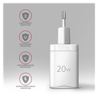 AXAGON ACU-PD20W, ładowarka sieciowa 20W, 1x port USB-C, PD3.0/PPS/QC4+/AFC/Apple, biała