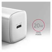 AXAGON ACU-PD20W, ładowarka sieciowa 20W, 1x port USB-C, PD3.0/PPS/QC4+/AFC/Apple, biała