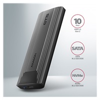 AXAGON EEM2-GTS2, 10Gbps USB-C - M.2 NVMe & SATA SSD metalowy THIN box, bezśrubowy
