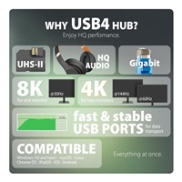 AXAGON HMC-U4, stacja dokująca USB4 40 Gb/s, 3x USB-A, 2x USB-C, HDMI & DP 8K/30Hz, RJ-45, SD/mSD, audio, PD 100W, kabel