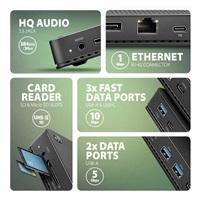 AXAGON HMC-U4, stacja dokująca USB4 40 Gb/s, 3x USB-A, 2x USB-C, HDMI & DP 8K/30Hz, RJ-45, SD/mSD, audio, PD 100W, kabel