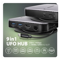 AXAGON HMC-UFO, USB 10Gbps hub, 2x USB-A, USB-C, HDMI 4k/60, RJ-45, M.2 slot, SD/mSD, audio, PD 100W, kabel USB-C 65cm