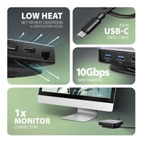 AXAGON HMC-UFO, USB 10Gbps hub, 2x USB-A, USB-C, HDMI 4k/60, RJ-45, M.2 slot, SD/mSD, audio, PD 100W, kabel USB-C 65cm
