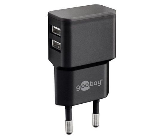 Goobay Napájecí a nabíjecí adaptér 230V na 2x USB, max.2,4A, černý