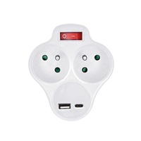 Solight rozbočka s USB A+C rychlonabíječkou 20W PD, 2 x 10A, bílá, vypínač