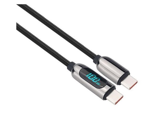 Solight USB-C kabel s displejem, USB-C konektor - USB-C konektor, 100W, 1m