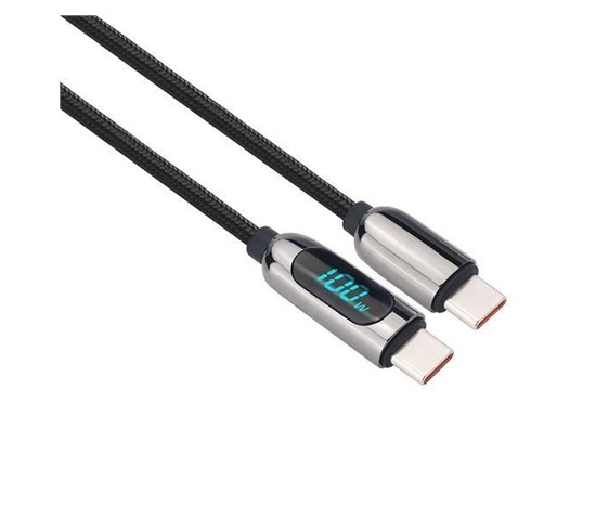 Solight USB-C kabel s displejem, USB-C konektor - USB-C konektor, 100W, 2m