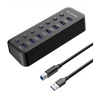 PREMIUMCORD Hub USB 3.2, 7-portový s vypínači portů, 5G SuperSpeed, Černá