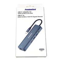 PREMIUMCORD Adaptér USB-C na Gigabit 10/100/1000Mbps + 1x HDMI,  2x USB3.2, 1x PD 100W konektor, Šedá