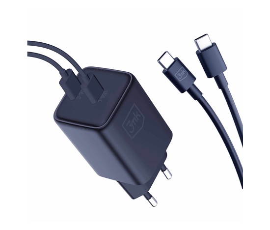 3mk Hyper Charger PD 45W+USB Cable C to C Black