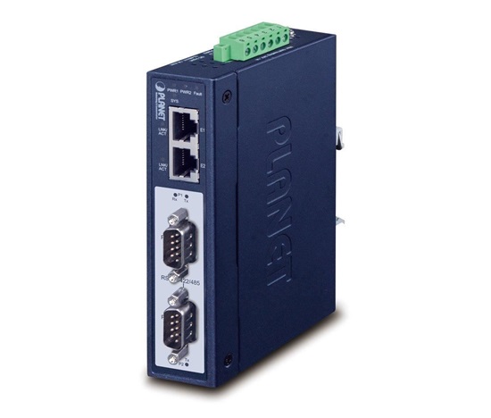 PLANET IMG-2200T Průmyslová brána, MODBUS, 2x RS-232/422/485 na IP, 2x RJ-45 10/100Base-TX, -40 až +75°C, DC12-48V, IP30