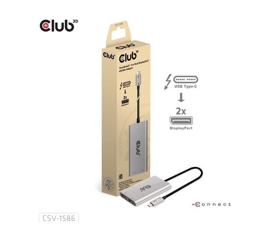 Club3D Video hub Thunderbolt 3 na 2x DP, Dual 4K60Hz nebo Single 8K60Hz/4K120Hz