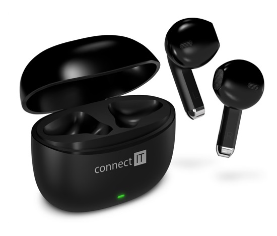 CONNECT IT Sluchátka True Wireless SonicBass, špunty do uší s mikrofonem, Bluetooth, černá