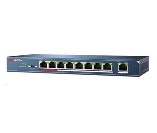 HIKVISION DS-3E0109P-E/M(B), 9x 10/100Mbit, 8x 802.3at PoE typ A 30W