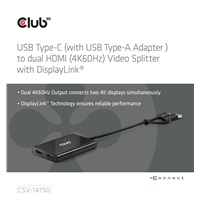 Club3D Video rozbočovač USB-C/A na 2xHDMI 2.0, Dual Monitor, 4K60Hz (M/F)