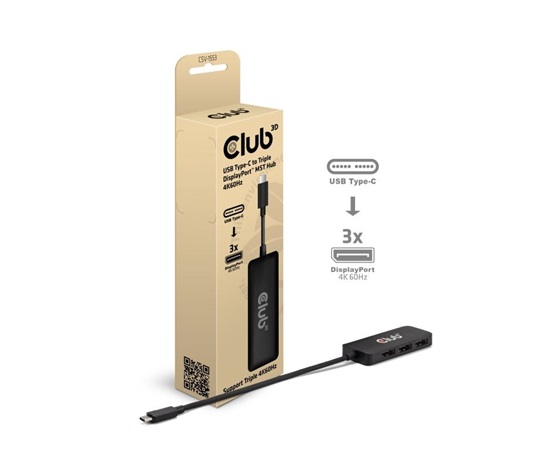 Club3D hub MST USB-C na 3xDisplayPort, Single: 8K30Hz, Triple: 4K60Hz