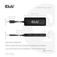Club3D hub MST USB-C na 3xDisplayPort, Single: 8K30Hz, Triple: 4K60Hz
