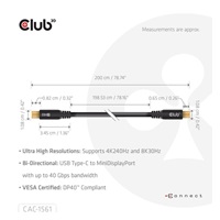 Club3D Kabel USB-C na MiniDisplayPort 2.1, 8K30Hz, DSC1.2, UHBR10, 2m